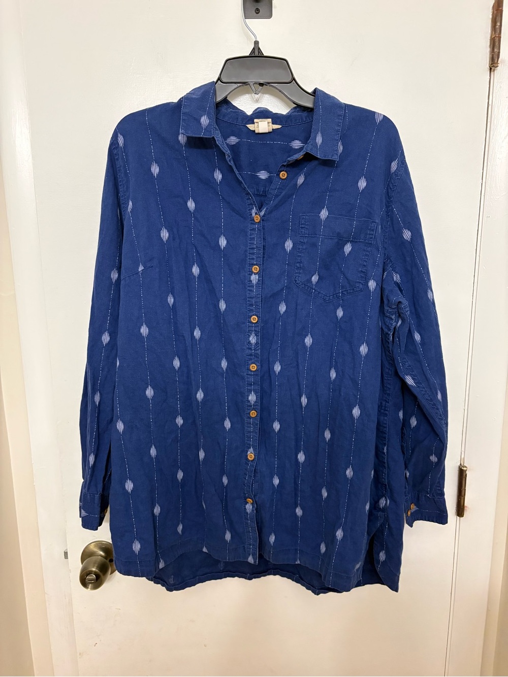 Duluth Trading Co Artisan Hemp Organic Cotton Tunic Shirt Ikat Blue Women XXL